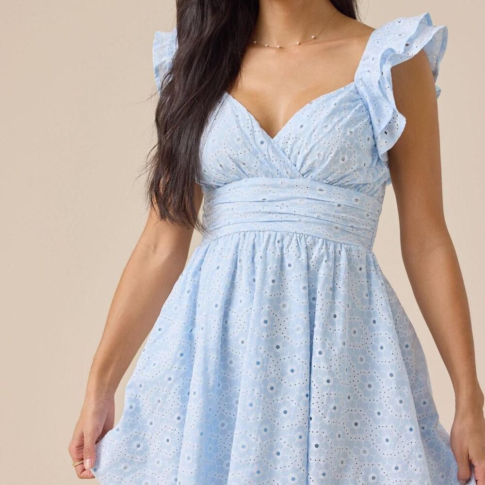Altar’d State Eyelet Babydoll Mini Dress NWT Size L Ruffle Sleeve